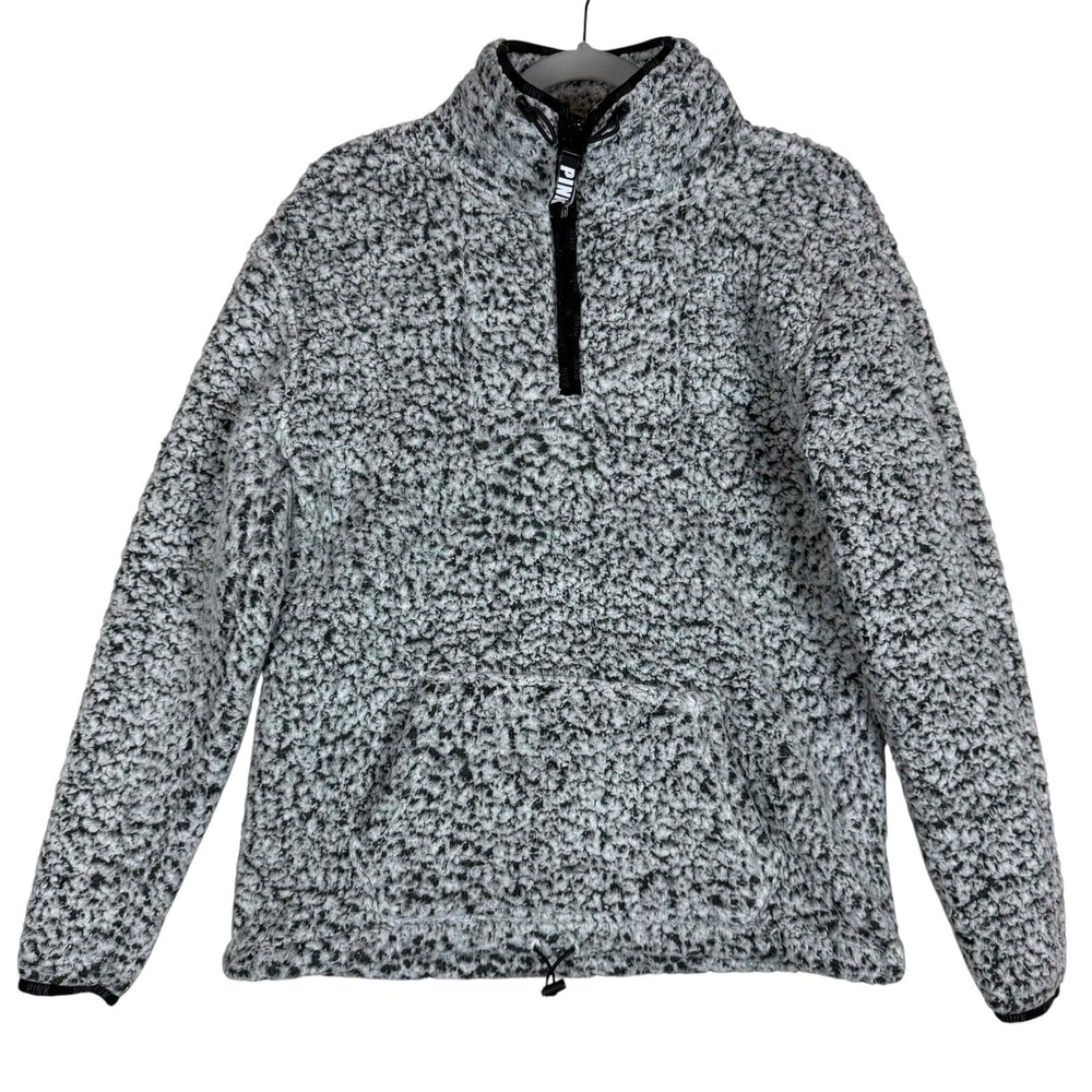 PINK Victoria's Secret Sweatshirt Womens XS‎ Gray Sherpa 1/4 Zip Fleece Pullover